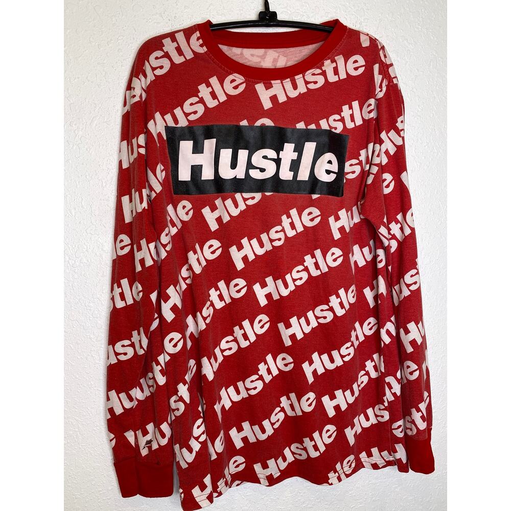 Launder Bailey Apparel Red White Hustle Long Sleeve T-Shirt Graphic Print Sz M - Picture 2 of 9